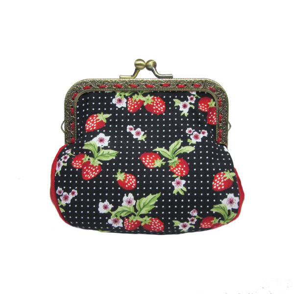 Porte-monnaie vintage fraises rouge et petits pois - fermoir antique - Image 2
