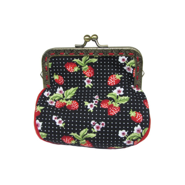 Porte-monnaie vintage fraises rouge et petits pois - fermoir antique