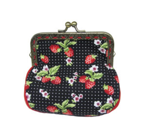 Porte-monnaie vintage fraises rouge et petits pois - fermoir antique