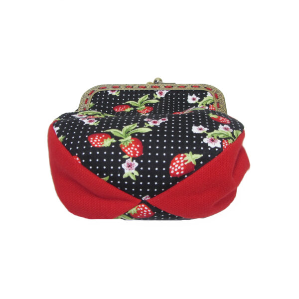 Porte-monnaie vintage fraises rouge et petits pois - fermoir antique - Image 5