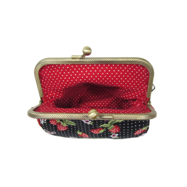 Porte-monnaie vintage fraises rouge et petits pois - fermoir antique - Image 7