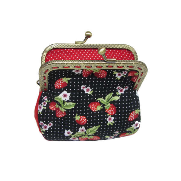 Porte-monnaie vintage fraises rouge et petits pois - fermoir antique - Image 4