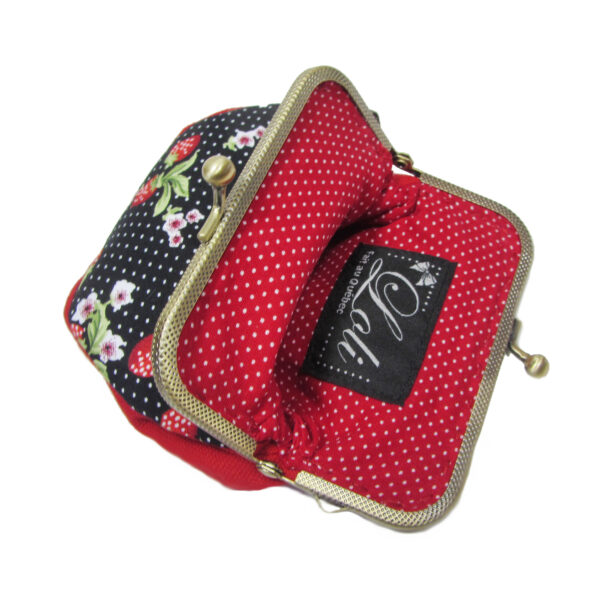 Porte-monnaie vintage fraises rouge et petits pois - fermoir antique - Image 8