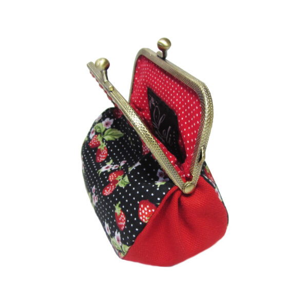 Porte-monnaie vintage fraises rouge et petits pois - fermoir antique - Image 6