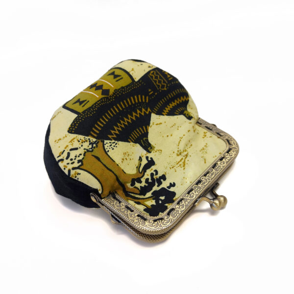 Porte-monnaie avec tissu batik ocre - Fermoir en métal bronze - Image 5