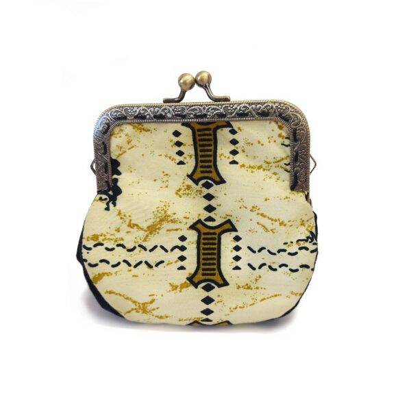 Porte-monnaie avec tissu batik ocre - Fermoir en métal bronze - Image 2