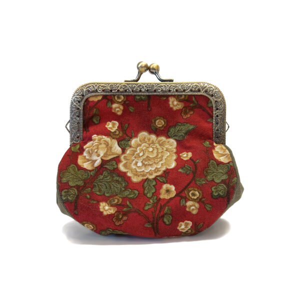 Porte-monnaie vintage - Fleurs retro rouge, beige et kaki - Image 2