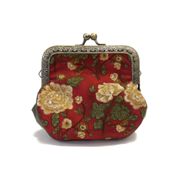 Porte-monnaie vintage - fleurs retro rouge, beige et kaki