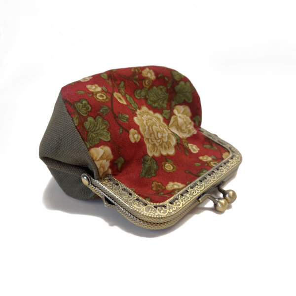 Porte-monnaie vintage - Fleurs retro rouge, beige et kaki - Image 7