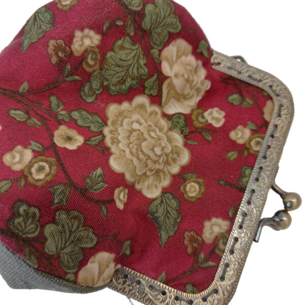 Porte-monnaie vintage - Fleurs retro rouge, beige et kaki - Image 8