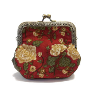 Porte-monnaie vintage - fleurs retro rouge, beige et kaki