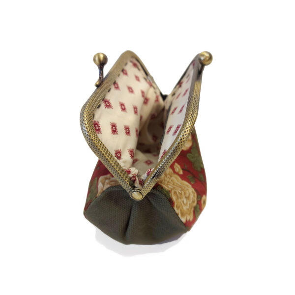 Porte-monnaie vintage - Fleurs retro rouge, beige et kaki - Image 5