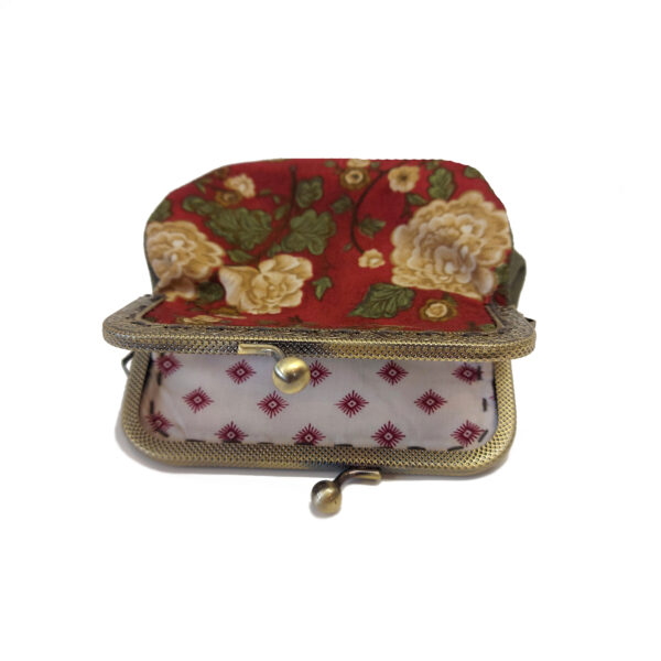 Porte-monnaie vintage - Fleurs retro rouge, beige et kaki - Image 6