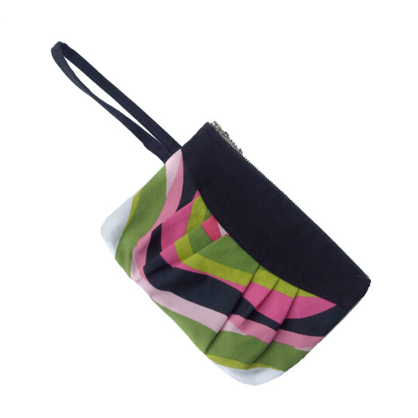 Pochette colorée noir, vert, rose et blanc avec poignée de transport - Image 4