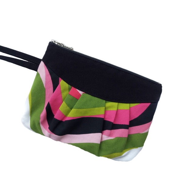 Pochette colorée noir, vert, rose et blanc avec poignée de transport - Image 3