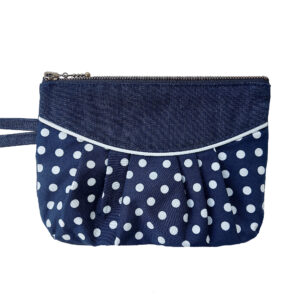 Pochette pois blanc et bleu - Mini sac à main en denim avec anse