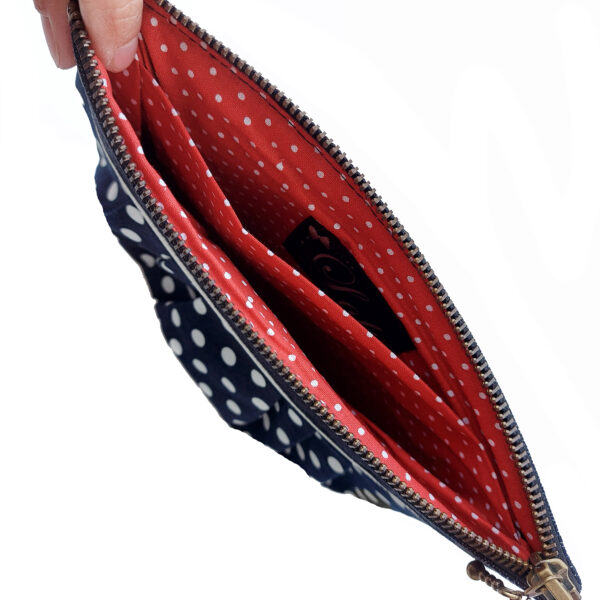 Pochette pois blanc et bleu - Mini sac à main en denim avec anse - Image 5