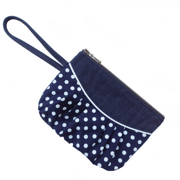 Pochette pois blanc et bleu - Mini sac à main en denim avec anse - Image 3