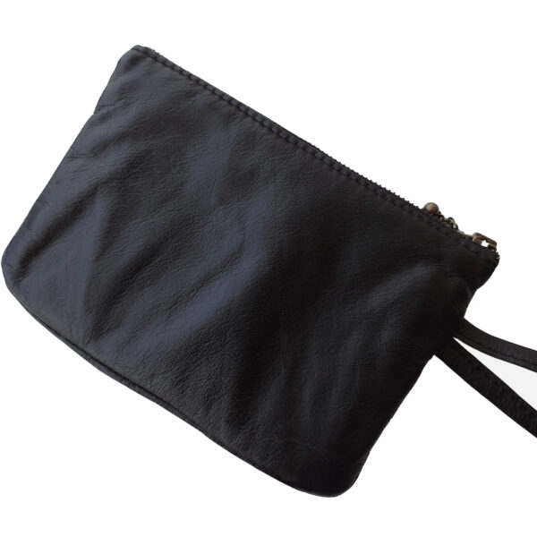 Pochette en cuir noir ou gris - Sac à main de soirée avec poignée - Image 6