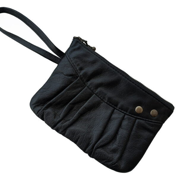Pochette en cuir noir ou gris - Sac à main de soirée avec poignée - Image 4