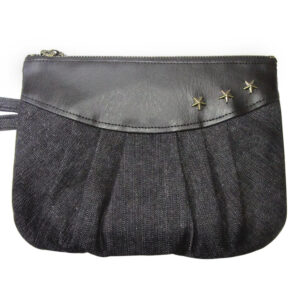 Pochette jeans et cuirette noir avec rivets étoiles bronze