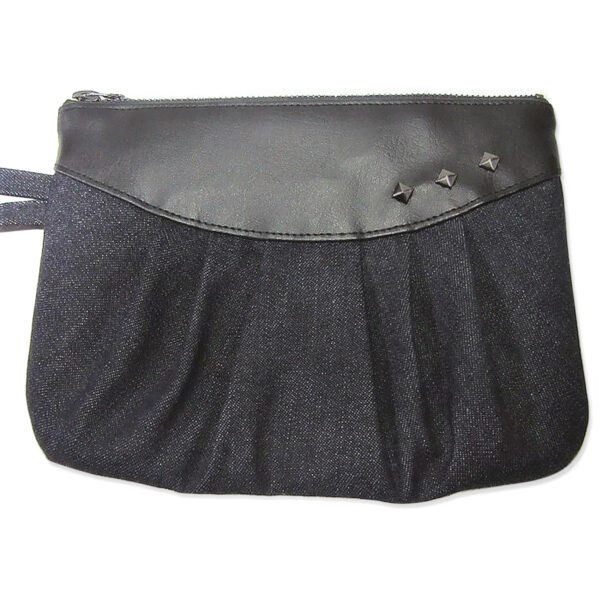 Pochette jeans et cuirette noir avec rivets étoiles bronze - Image 3
