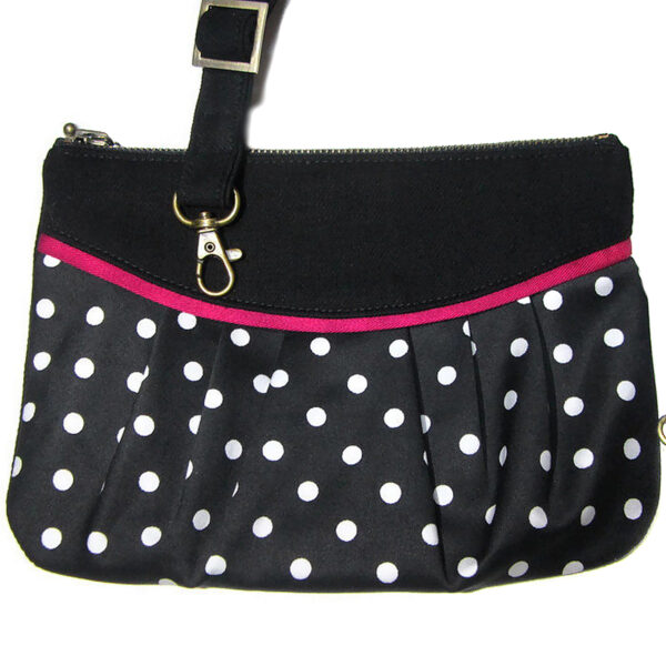 Mini sac bandoulière noir à pois blanc - Sac de taille ajustable - Image 7