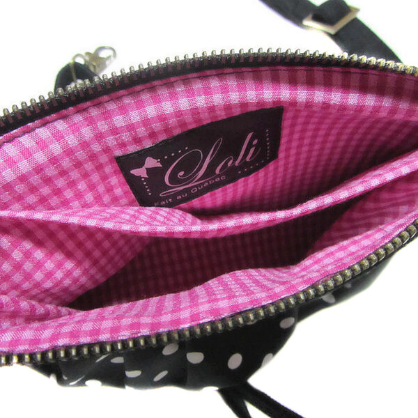 Mini sac bandoulière noir à pois blanc - Sac de taille ajustable - Image 13