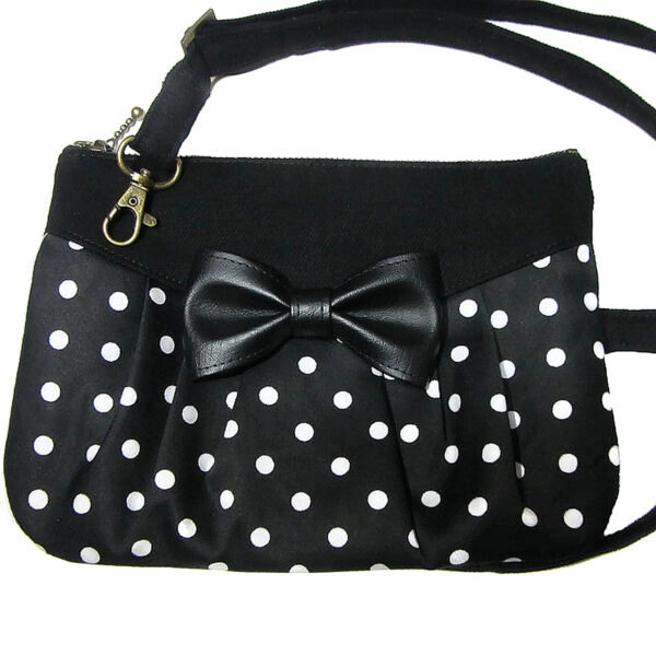 Mini sac bandoulière noir à pois blanc - Sac de taille ajustable - Image 3