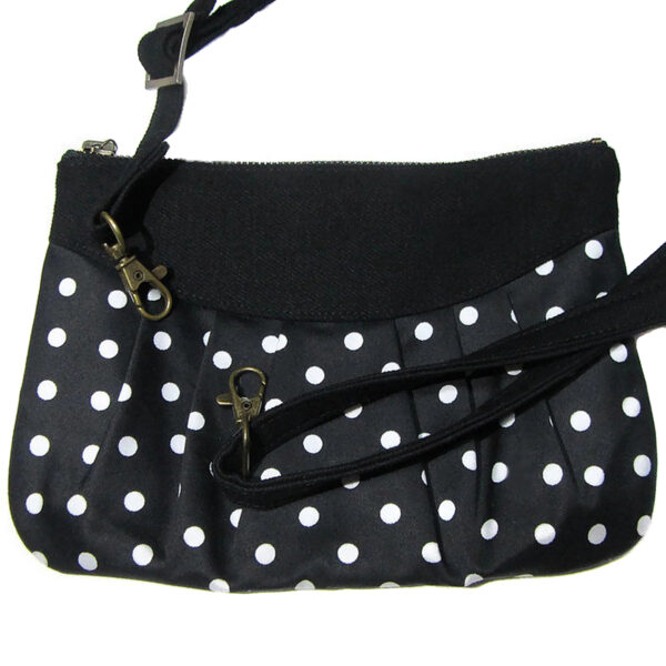 Mini sac bandoulière noir à pois blanc - Sac de taille ajustable - Image 11