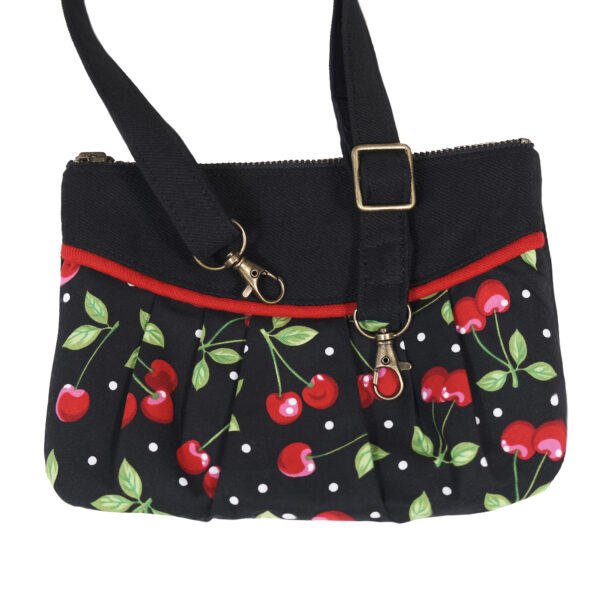 Sac de taille motif cerise et pois - Sac à main bandoulière ajustable - Image 3