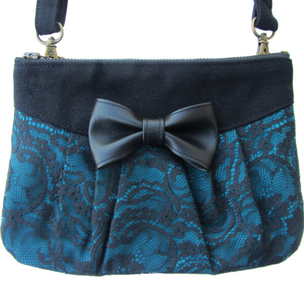 Petit sac dentelle noire - Noeud en cuirette - Bandoulière ajustable - Image 4