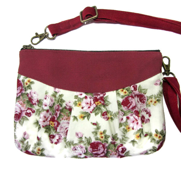 Petit sac bandoulière rouge - Sac de taille ajustable fleuris - Image 3