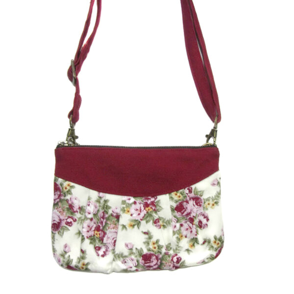 Petit sac bandoulière rouge - Sac de taille ajustable fleuris - Image 2