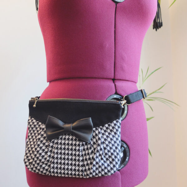 Petit sac pied de poule - Sac de taille noir avec ou sans noeud - Image 3