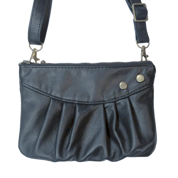 Petit sac cuir noir bandoulière détachable - Sacoche de taille avec rivets bronzes