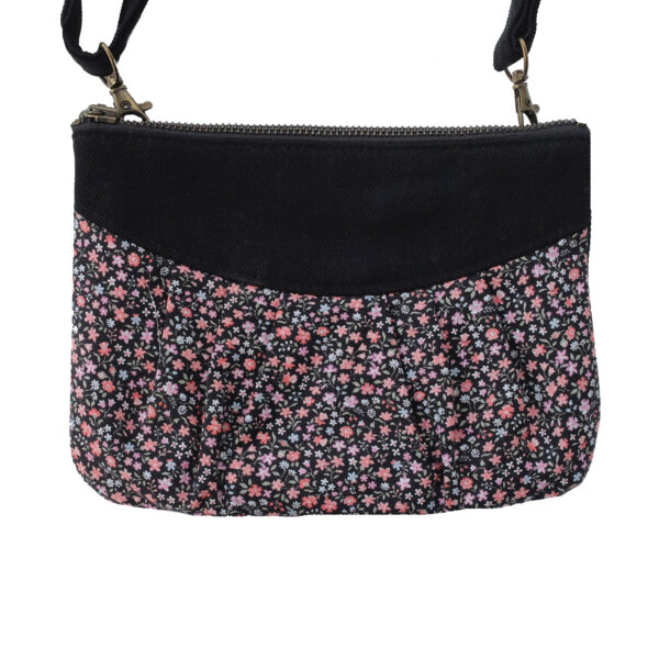 sac bandoulière noir et fleurs vintage, sac banane fleuri