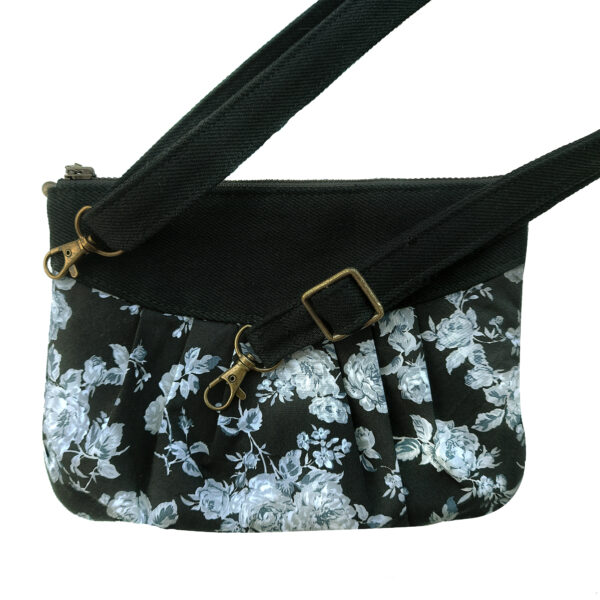 Sac fleurs noir et gris - Sac de taille à bandoulière ajustable - Image 4