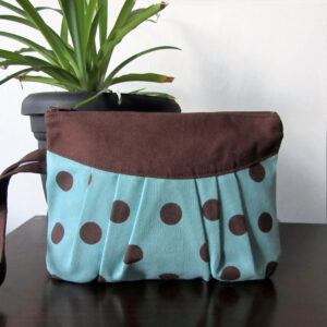 Pochette pois brun et aqua - Mini sac avec poignée de transport