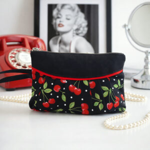 Pochette cerise noir et rouge-Mini sac de soirée rockabilly-Montréal