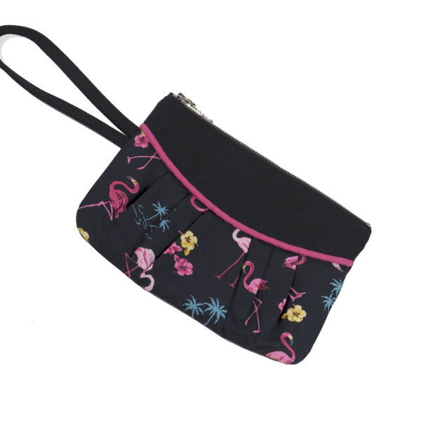 Pochette flamants roses et palmiers - Mini sac à main noir et rose - Image 2