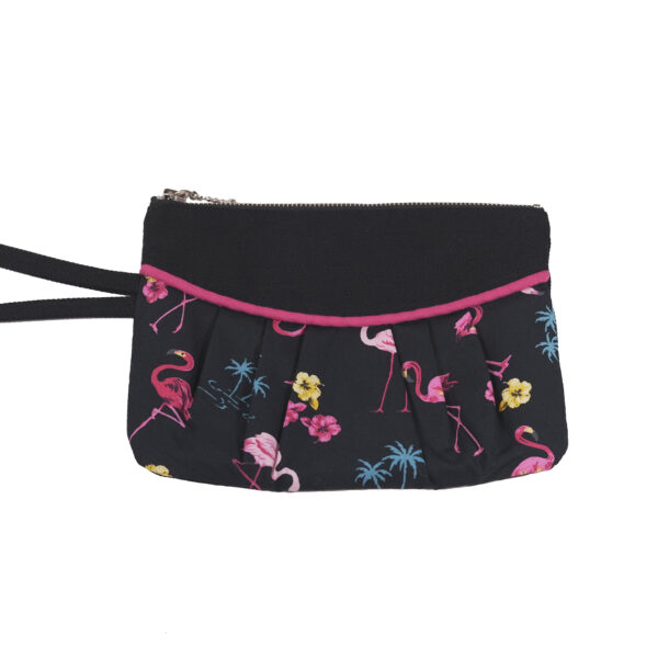 Pochette flamants roses et palmiers - Mini sac à main noir et rose - Image 3