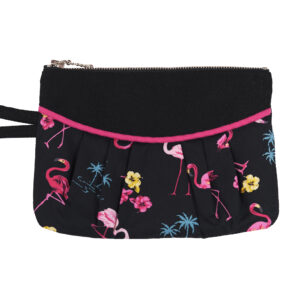 Pochette flamants roses et palmiers - Mini sac à main noir et rose