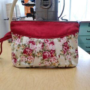 Petit sac à main rouge - Pochette fleuris avec poignée de transport