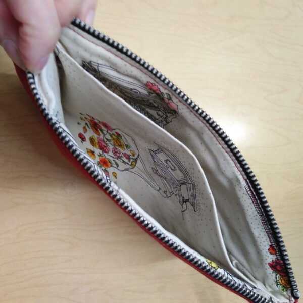 Petit sac à main rouge - Pochette fleuris avec poignée de transport - Image 3