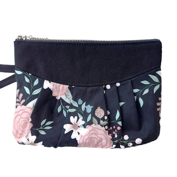 Pochette fleurie noir et rose - Mini sac avec poignée de transport - Image 2