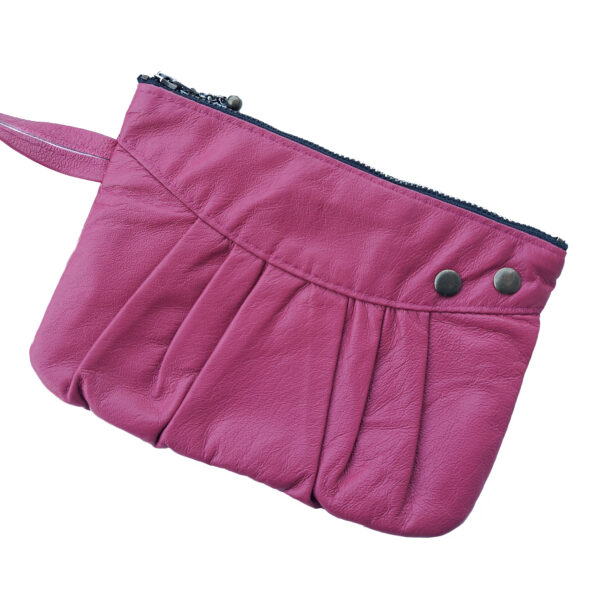 Pochette en cuir vegan rose ou mauve avec poignée - Image 4