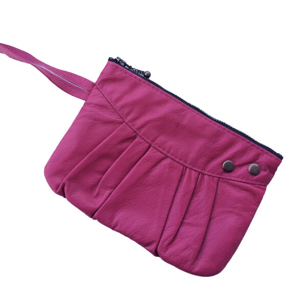Pochette en cuir vegan rose ou mauve avec poignée - Image 3