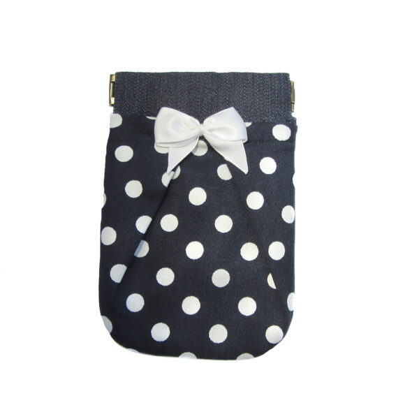Porte-cartes marine pois blanc - Fermoir à cliquet rétro - Image 2