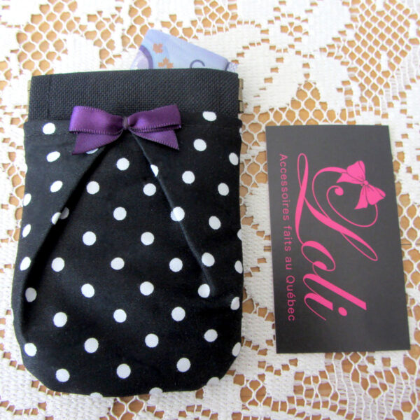 Porte-cartes rétro avec fermoir à cliquet - Noir à pois blanc - Image 6